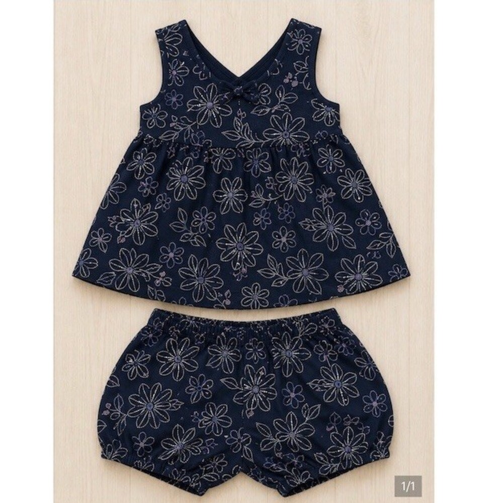 Carter's Girls Outfit Set Size 4T Navy Floral Tank Top & Shorts 2-Piece